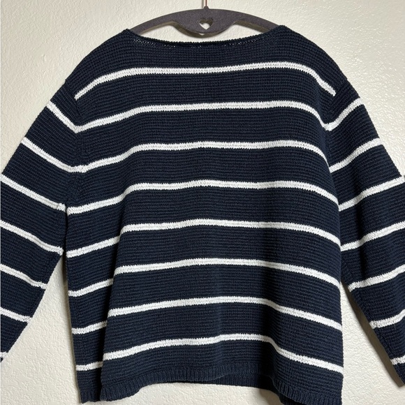 Liz Claiborne Classic Blue and White Striped Crew Neck Sweater. Cotton Blend. - Picture 8 of 9